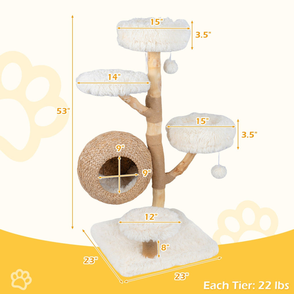 5-Tier Wooden Cat Tree with Woven Condo Plush Perches Jute Posts & Balls | Purrfect Pet Kingdom