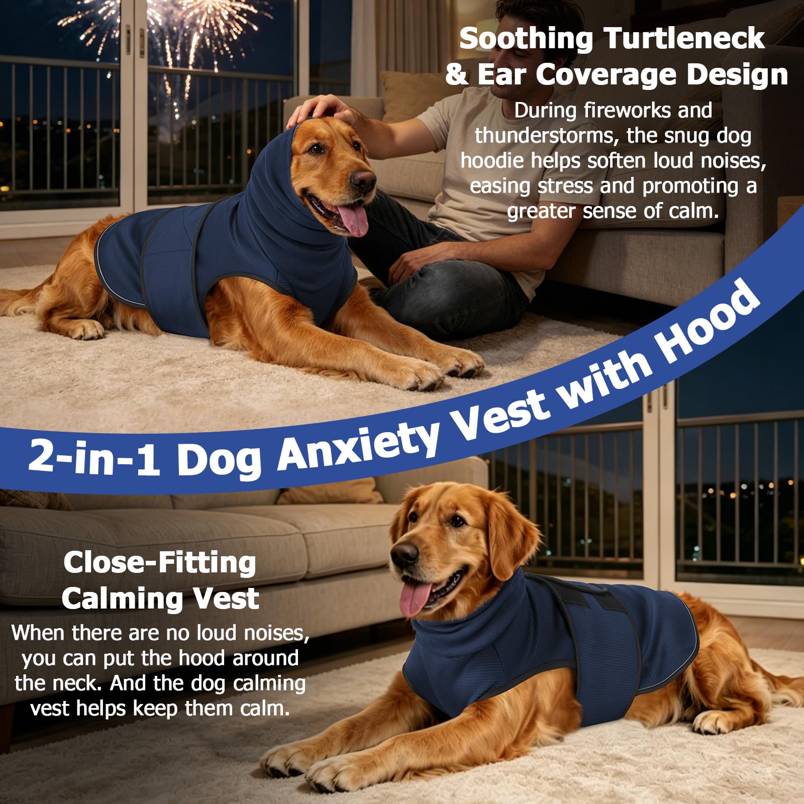 2-in-1 Dog Anxiety Vest With Hood, Soft Dog Calming Shirt With Stretchy Ear Head Cover For Stress Relief, Breathable Shirt Jacket For Thunderstorms, Separation & Vet Visits - Majestic Pet Kingdom
