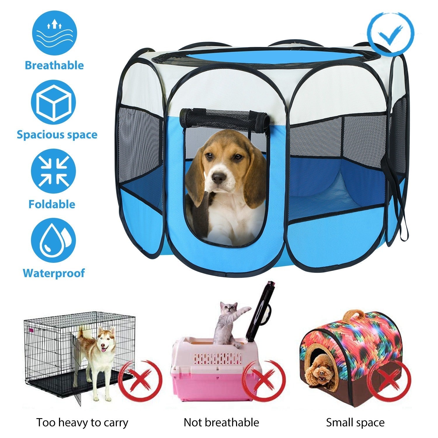 Portable Foldable Pet Tent Exercise Pen Kennel Removable Zipper Top and Bottom Water Resistant Indoor Outdoor Use For Dogs Cats Other Pets - Majestic Pet Kingdom