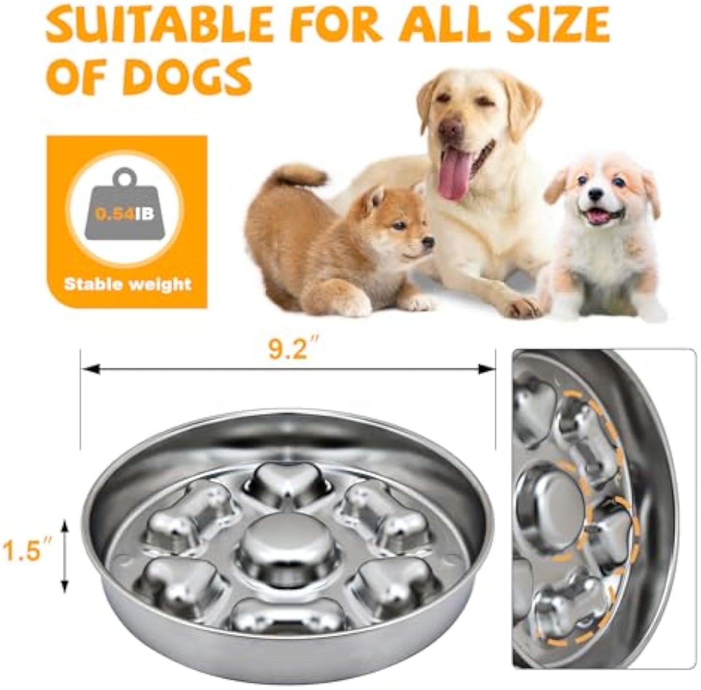 Slow Feeder Dog Bowls  Non-Slip Metal Dog Food Bowls With Heart And Bones Design For Small Medium Large Dogs | Purrfect Pet Kingdom