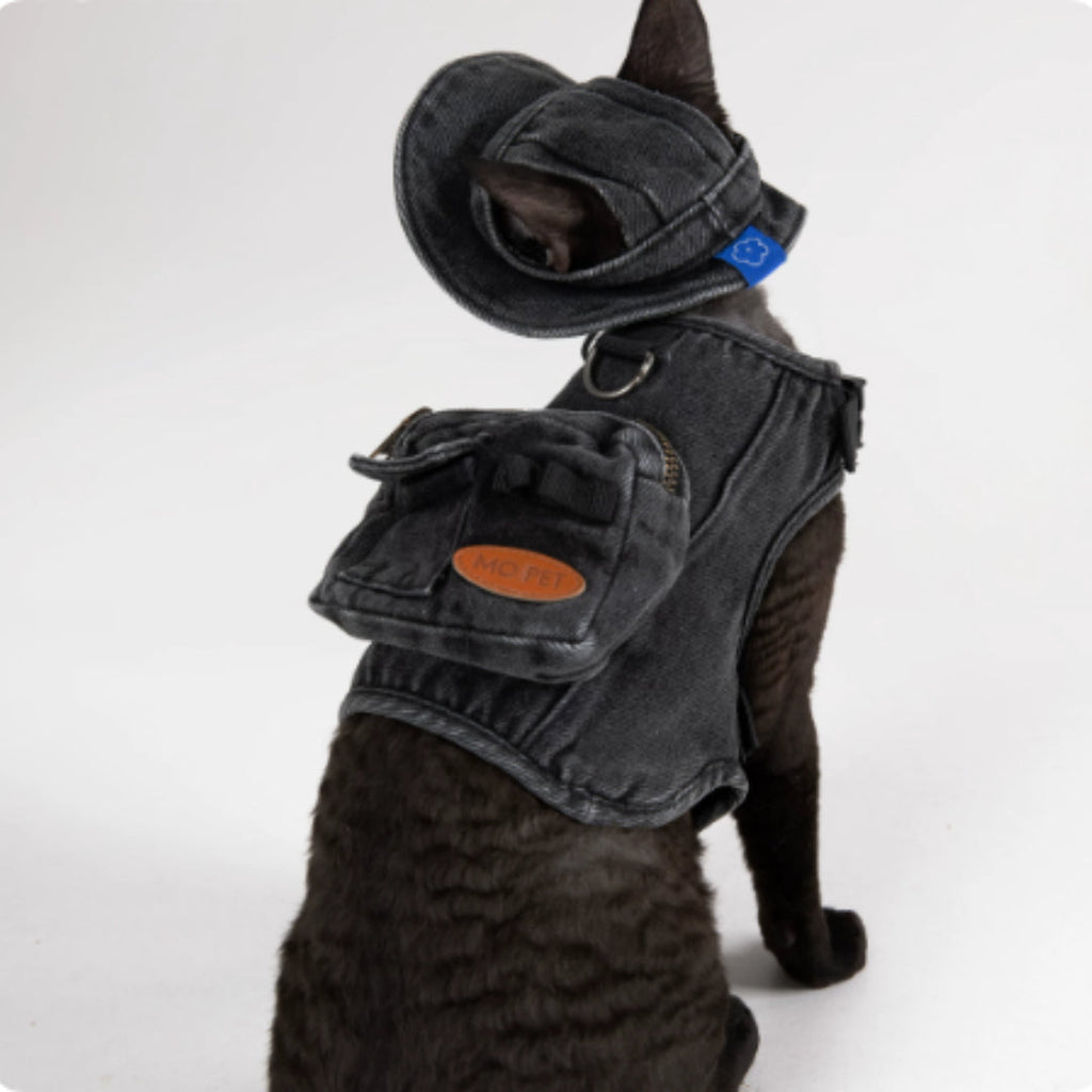Adjustable Traction Vest And Fisherman's Hat Set For Walking A Cat In Devon. - Majestic Pet Kingdom