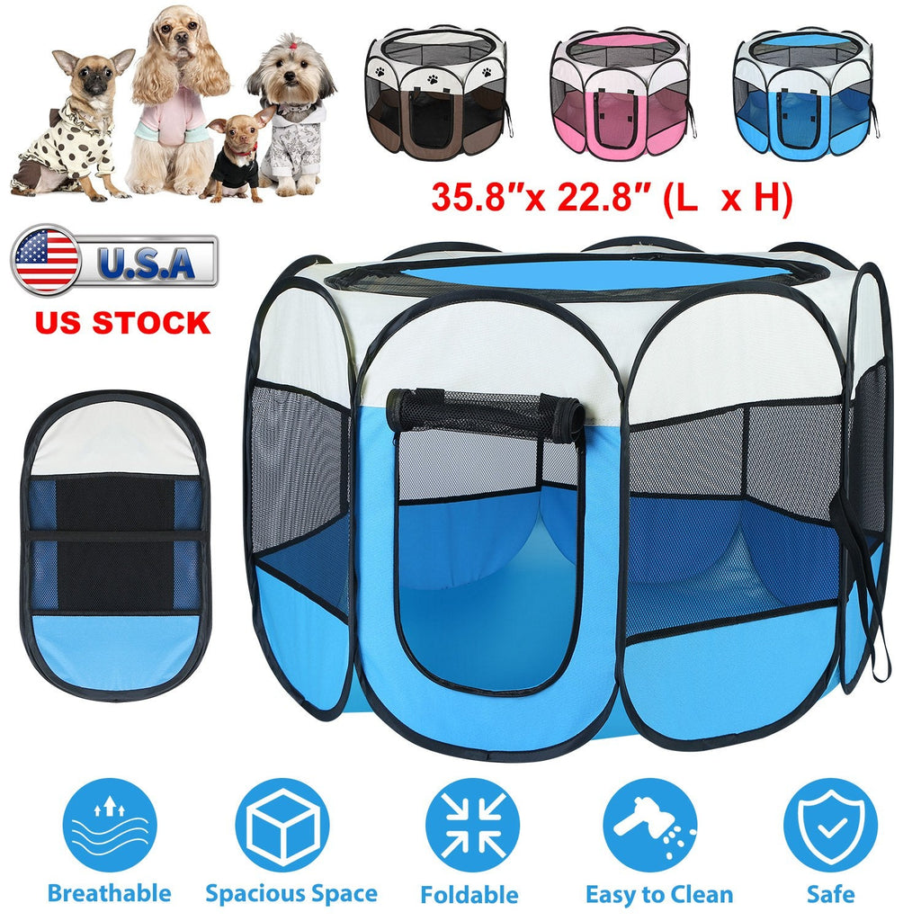 Portable Foldable Pet Tent Exercise Pen Kennel Removable Zipper Top and Bottom Water Resistant Indoor Outdoor Use For Dogs Cats Other Pets - Majestic Pet Kingdom