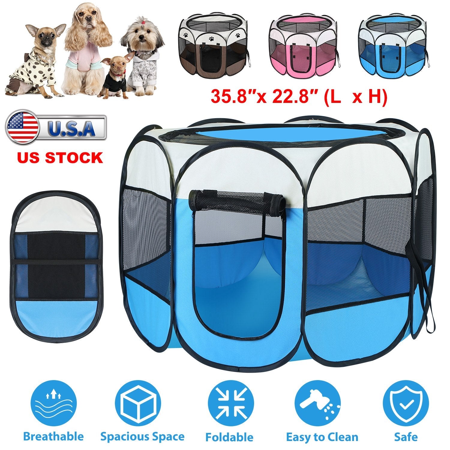 Portable Foldable Pet Tent Exercise Pen Kennel Removable Zipper Top and Bottom Water Resistant Indoor Outdoor Use For Dogs Cats Other Pets - Majestic Pet Kingdom
