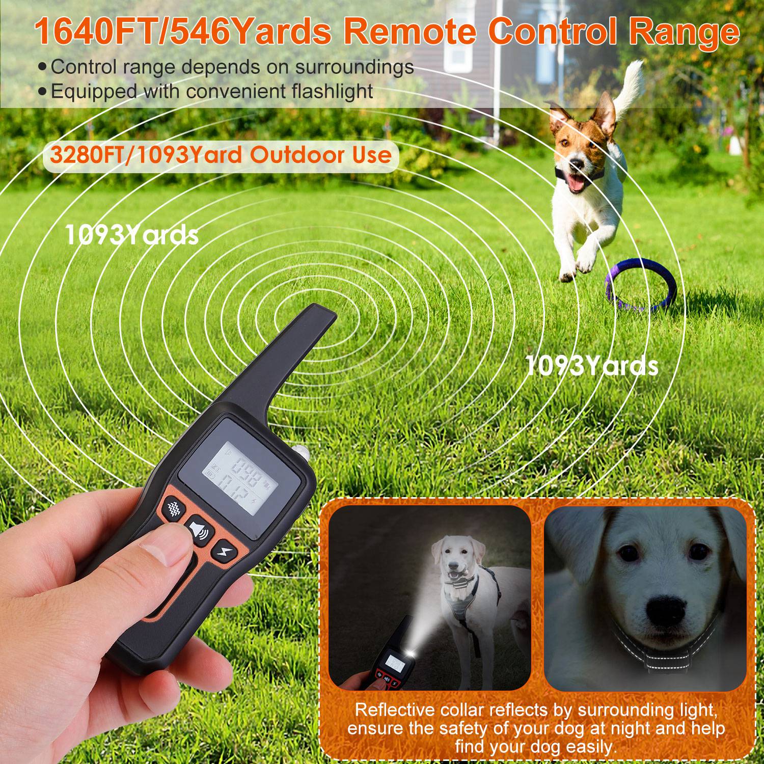 3280FT Dog Training Collar IP67 Waterproof Pet Beep Vibration Electric Shock Collar 3 Channels Rechargeable Transmitter Receiver Trainer with Flashlig - Majestic Pet Kingdom