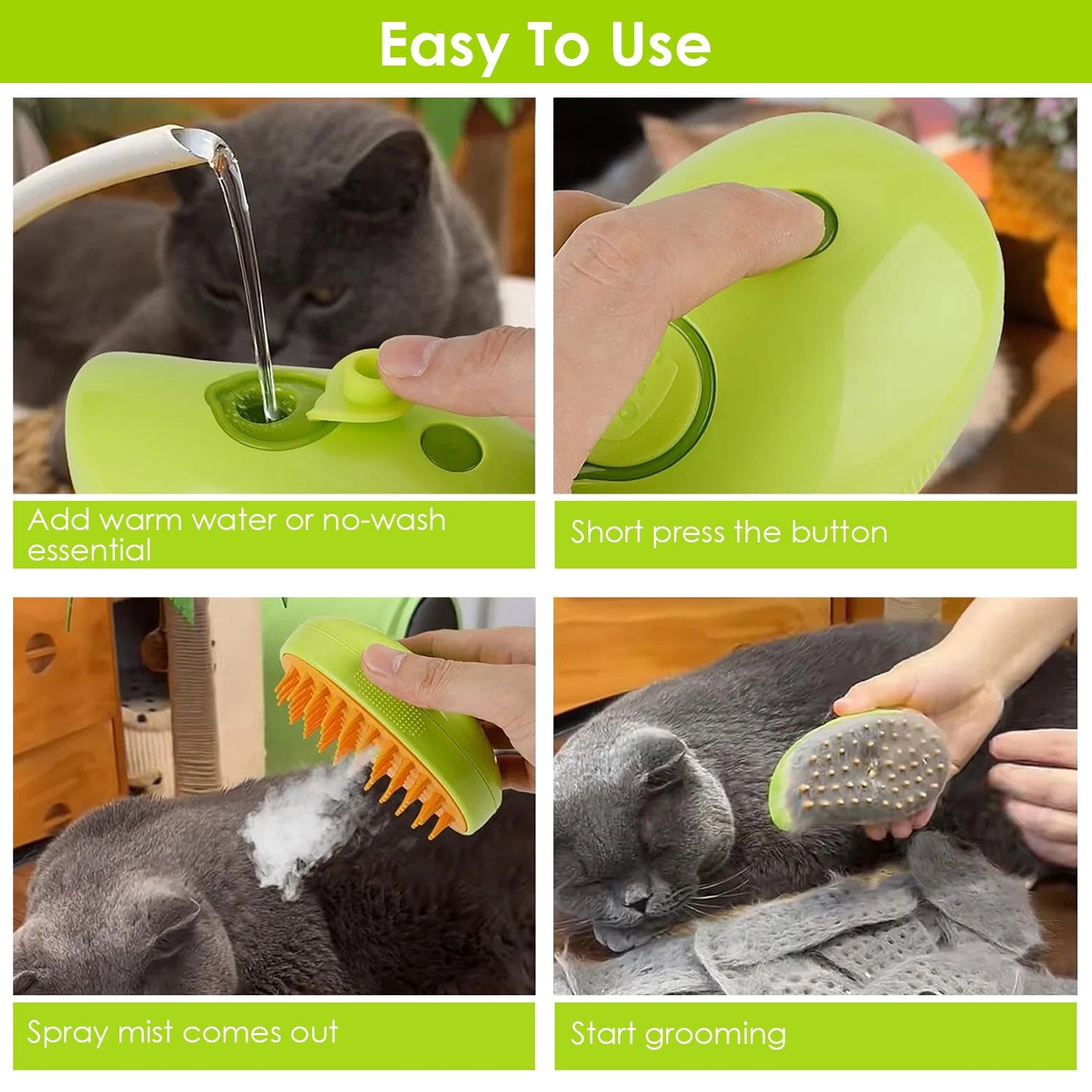 Cat Grooming Brush 3-in-1 USB Steam Deshedding Massage Comb - Detail Angle 6 | Majestic Pet Kingdom