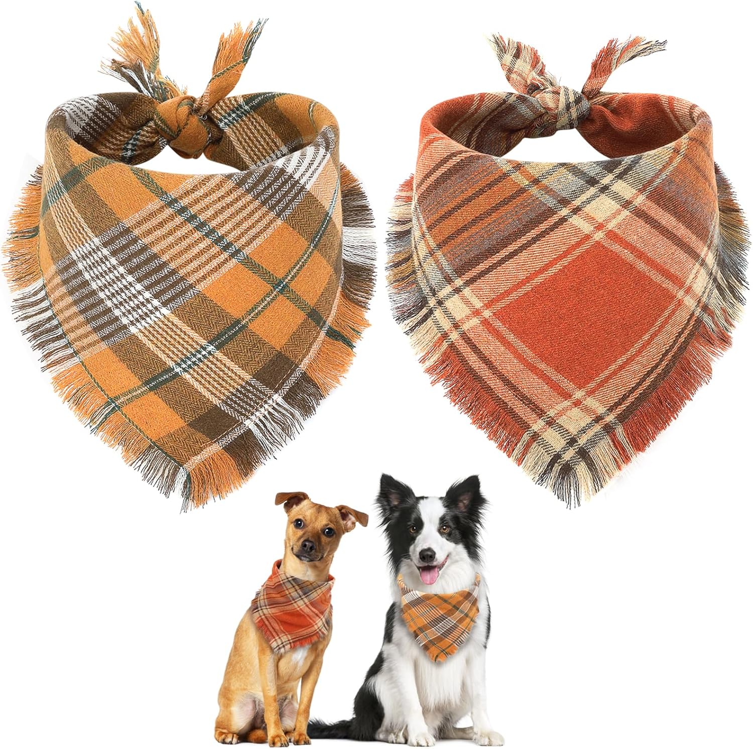 Vivifying Fall Dog Bandana With Tassels Edges Classic Plaid Triangle Dog Apparel Accessories Unny Dog Scarf Costume For Thanksgiving Photo Prop  And Party Decor - Purrfect Pet Kingdom™