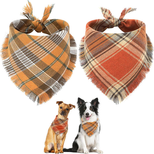Vivifying Fall Dog Bandana With Tassels Edges Classic Plaid Triangle Dog Apparel Accessories Unny Dog Scarf Costume For Thanksgiving Photo Prop  And Party Decor - Purrfect Pet Kingdom™