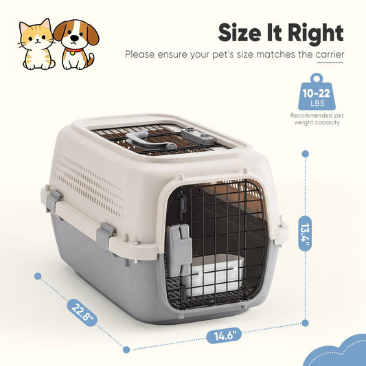 Sided Pet Carrier For Small Dogs & Cats, Airline Approved Travel Crate With Enhanced Security Latches, Front & Top Load Wire Door, Food Bowl For Traveling, Hiking, Camping | Purrfect Pet Kingdom