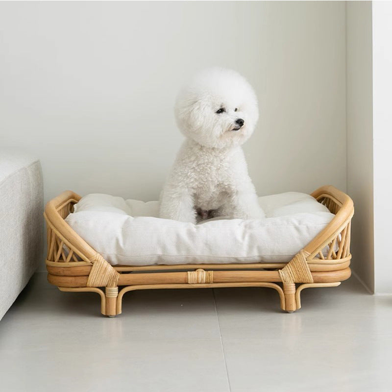Dog House Elevated Wicker Rattan Shelter for Small Dogs