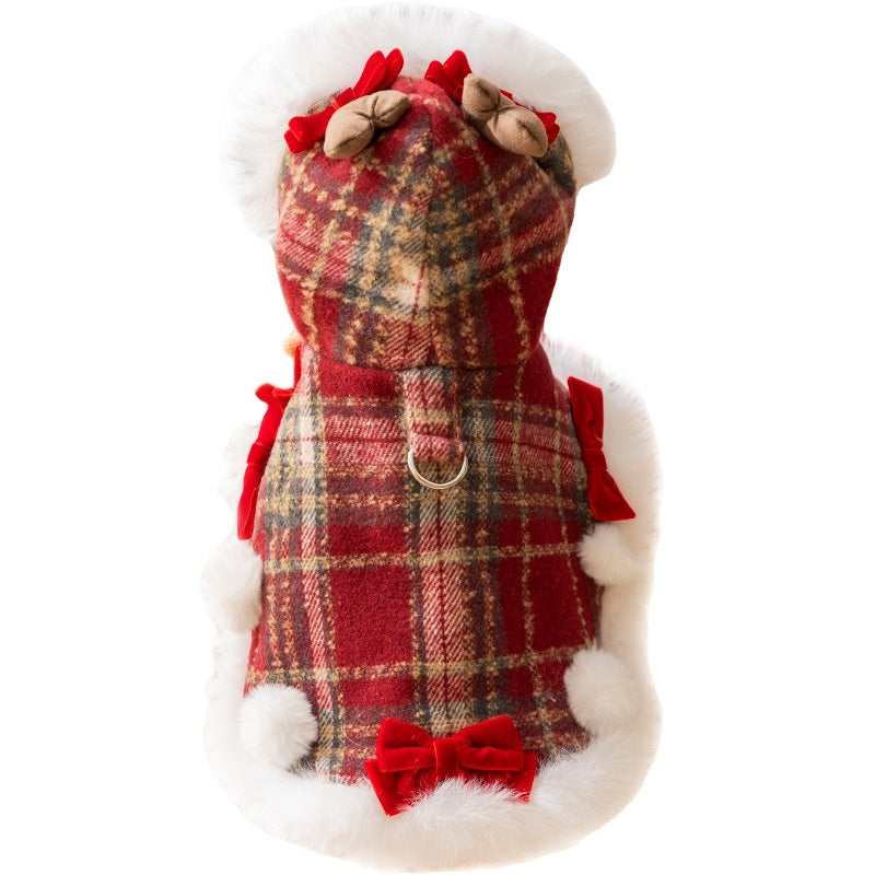 Plaid Christmas Pet Cloak With Fleece Lining - Majestic Pet Kingdom