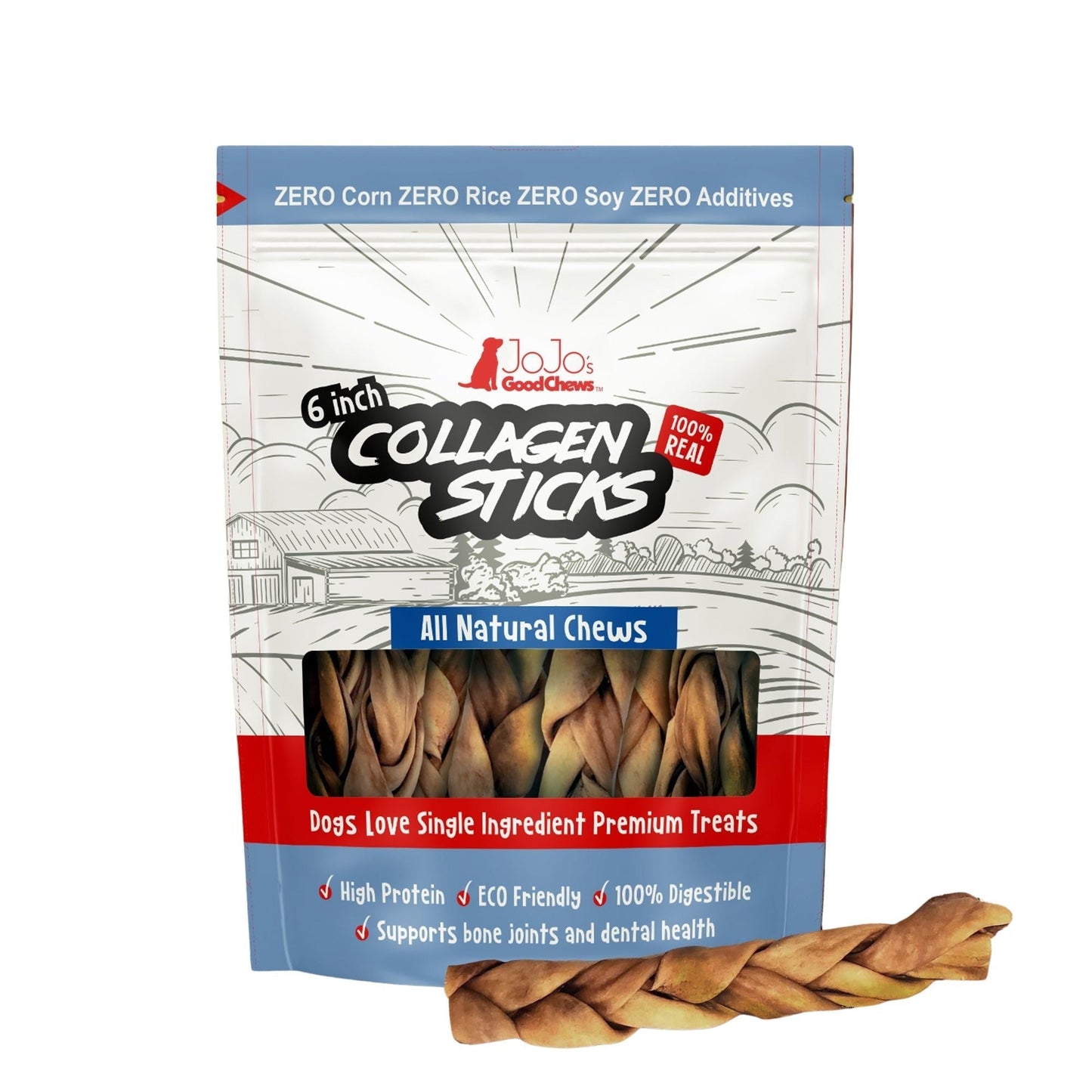 Dog Collagen Sticks 6-Inch Braided Chews Joint Care 4-Pack
