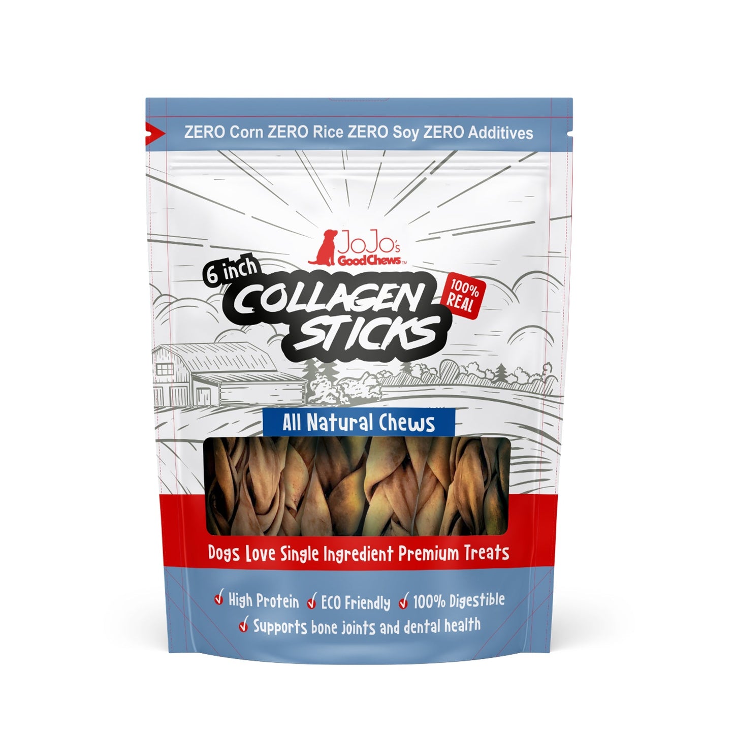 Dog Collagen Sticks 6-Inch Braided Chews Joint Care 4-Pack
