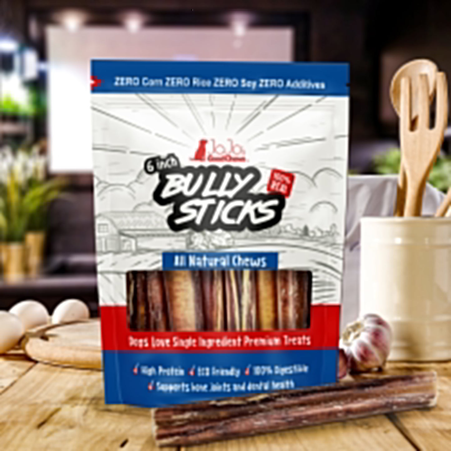 Dog Bully Sticks 6-Inch Thick Natural Beef Chews 3-Pack