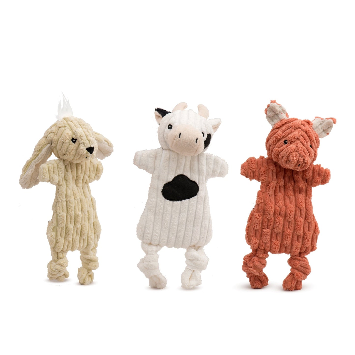 Dog Plush Toys Barnyard HuggleFlatties Durable Squeak 3-Pack