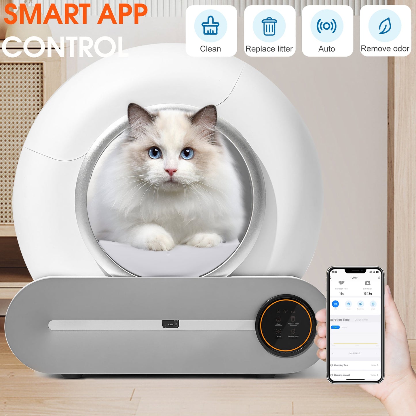 Smart Automatic Cat Litter Box - WiFi App Control & Odor