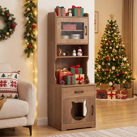 Cat Litter Box Enclosure with LED Light & Charging Station | Purrfect Pet Kingdom