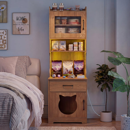 Cat Litter Box Enclosure with LED Light & Charging Station | Purrfect Pet Kingdom