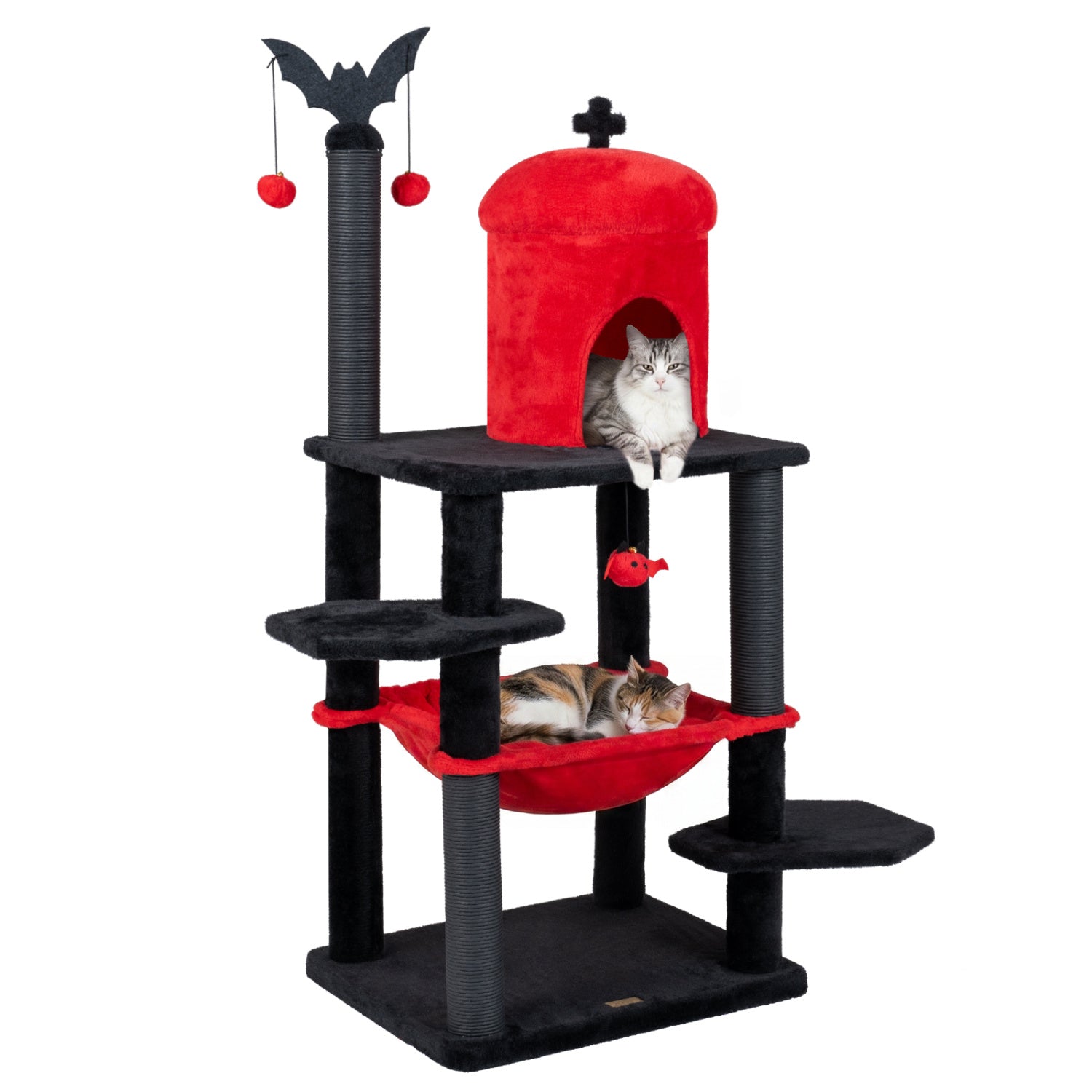 60" Gothic Cat Tower with Plush Perch and Coffin Bed - Majestic Pet Kingdom