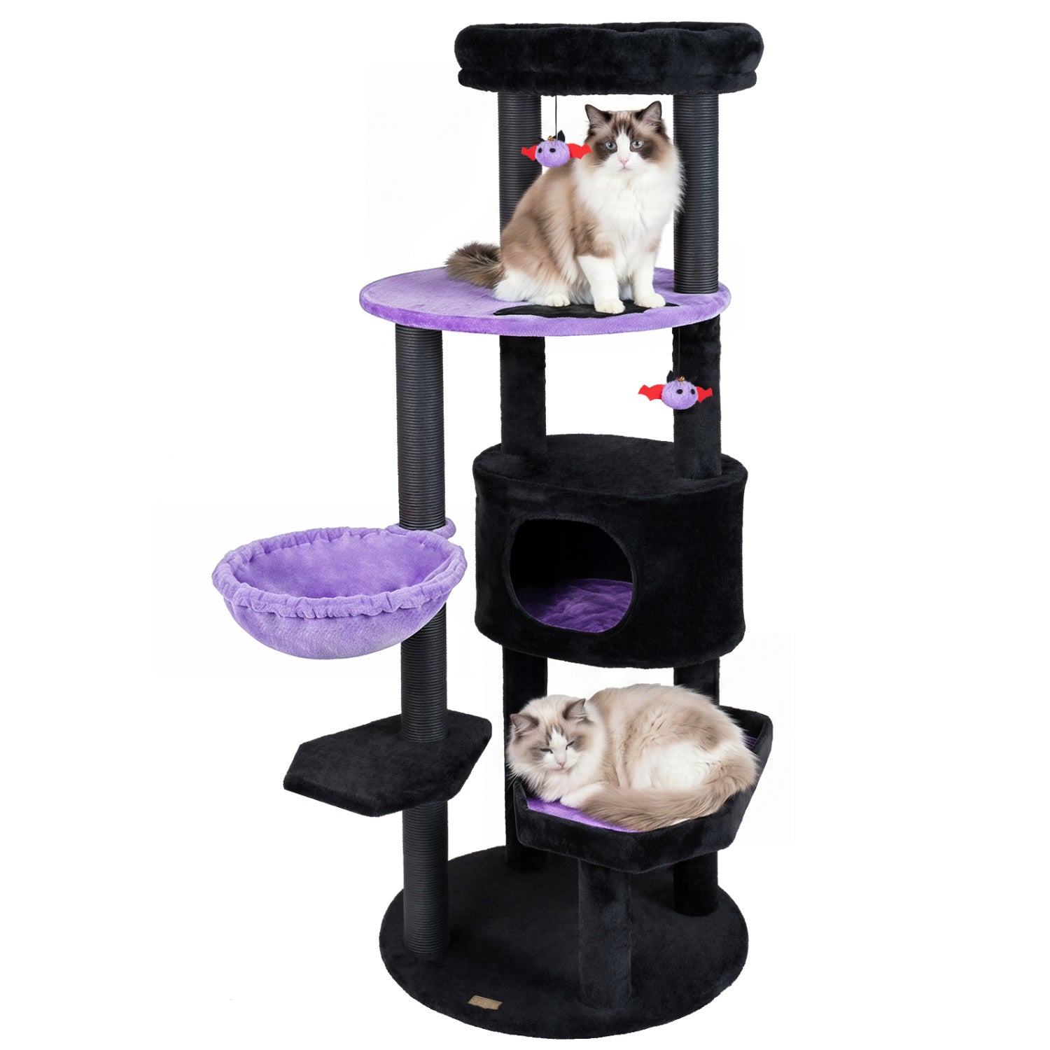 60" Gothic Cat Tower with Plush Perch and Hanging Toys - Majestic Pet Kingdom