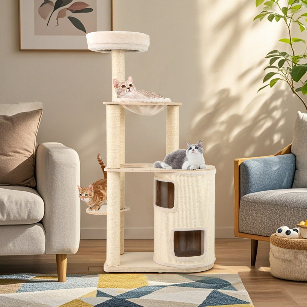 60 Inches Tall Cat Tree with 2-Story Condo and Sisal Scratching Posts-Natural - Majestic Pet Kingdom