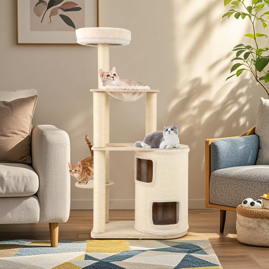 60 Inches Tall Cat Tree with 2-Story Condo and Sisal Scratching Posts-Natural - Majestic Pet Kingdom