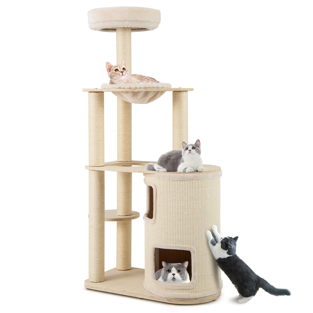 60 Inches Tall Cat Tree with 2-Story Condo and Sisal Scratching Posts-Natural - Majestic Pet Kingdom