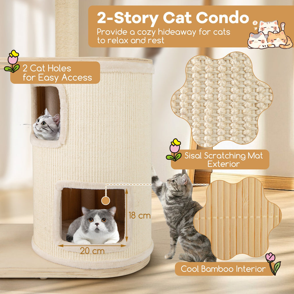 60 Inches Tall Cat Tree with 2-Story Condo and Sisal Scratching Posts-Natural - Majestic Pet Kingdom