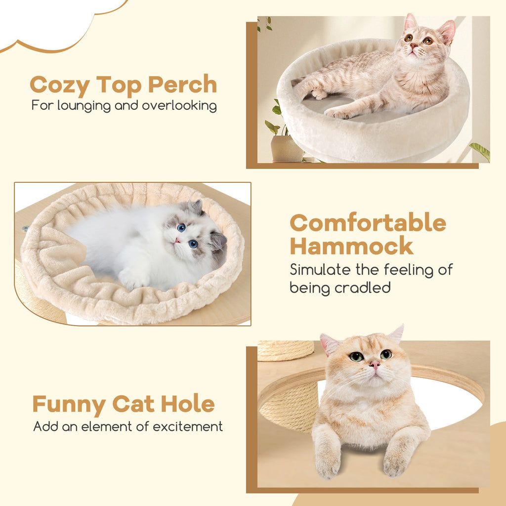 60 Inches Tall Cat Tree with 2-Story Condo and Sisal Scratching Posts-Natural - Majestic Pet Kingdom