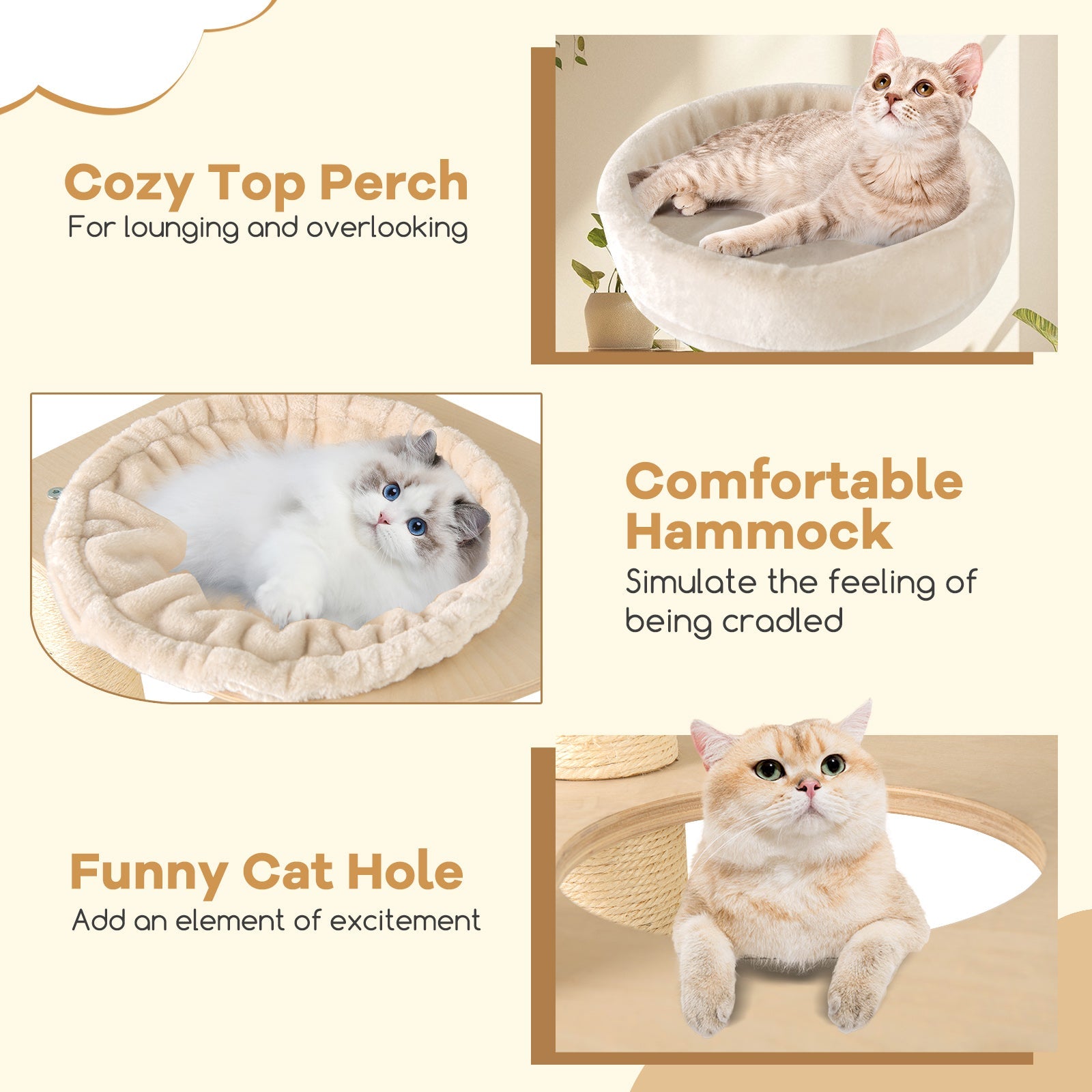 60 Inches Tall Cat Tree with 2-Story Condo and Sisal Scratching Posts-Natural - Majestic Pet Kingdom