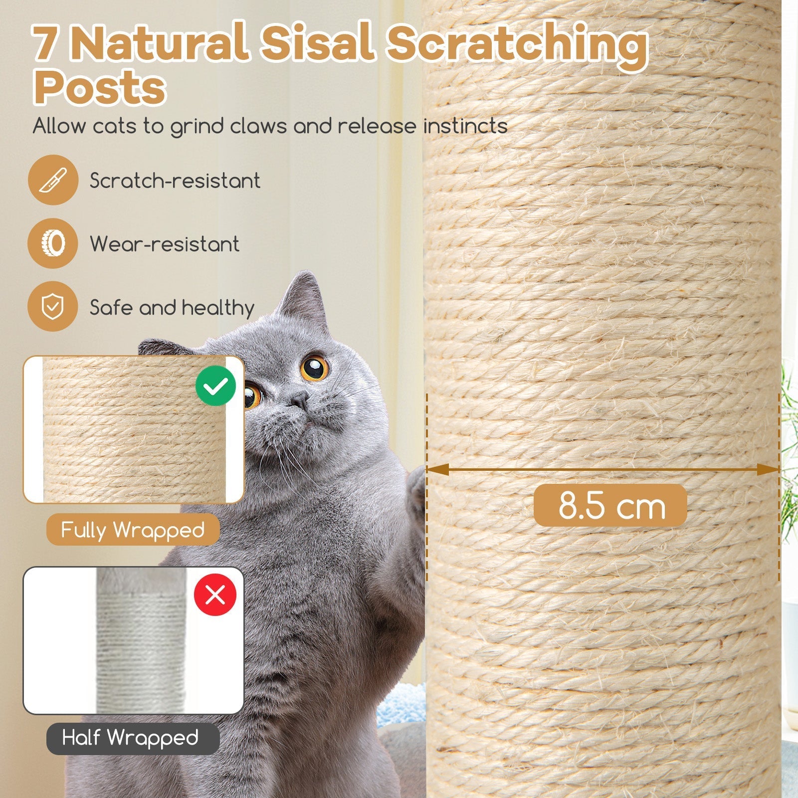 60 Inches Tall Cat Tree with 2-Story Condo and Sisal Scratching Posts-Natural - Majestic Pet Kingdom