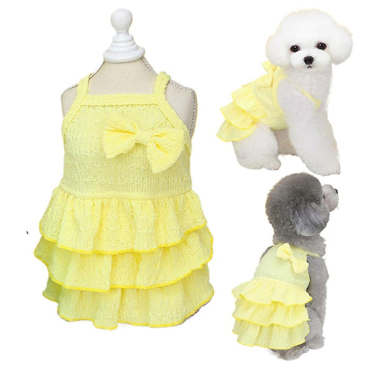 dog-ruffle-dress-sleeveless-bow-summer-clos-yellow-l-luxury-view-1 | Majestic Pet Kingdom