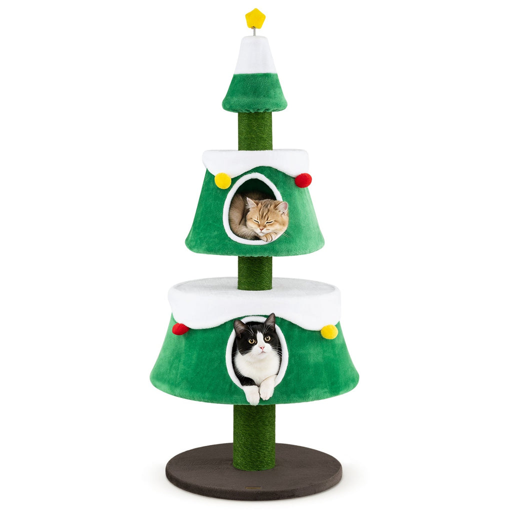 61.5" Christmas Tree Cat Tower with 2 Condos & Scratching Posts - Majestic Pet Kingdom