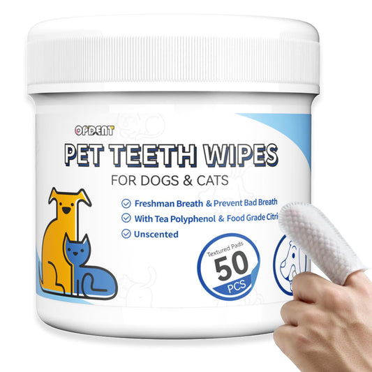 Opdent Dog Teeth Cleaning Wipes No-Rinse Dental Finger Wipes 50 pcs Unscented - Main Feature View | Majestic Pet Kingdom