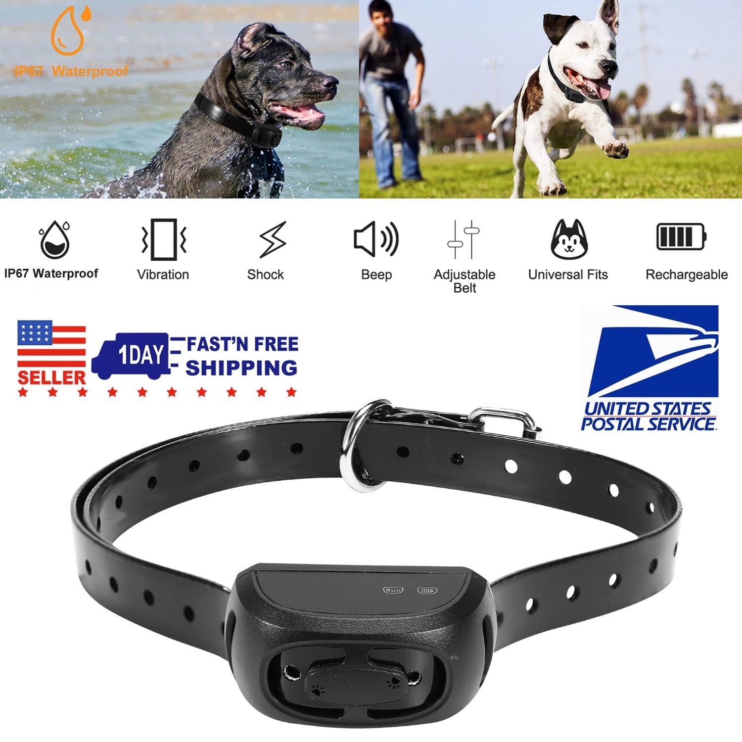 Dog Bark Collar IP67 Waterproof Rechargeable Dog Training Receiver Shock Collar Receiver with Beep Vibration Shock 9 Levels 1640ft Remote Range - Majestic Pet Kingdom