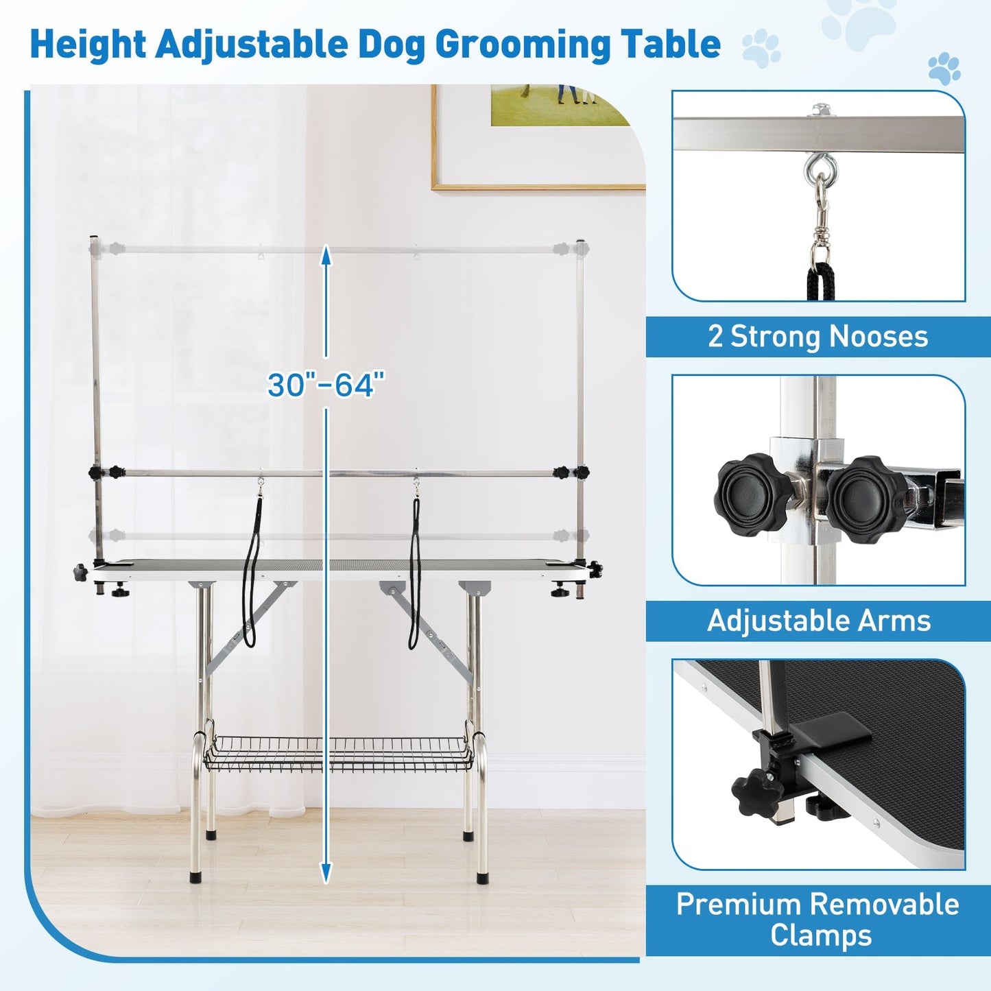 Foldable Dog Grooming Table with Height Adjustable Arms-Black - Majestic Pet Kingdom