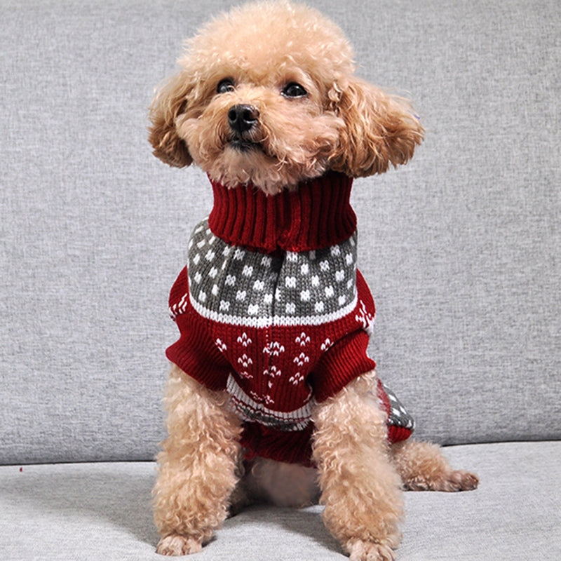 Christmas Maple Snowflake Turtleneck Knitted Sweater Pet Clothes - Majestic Pet Kingdom