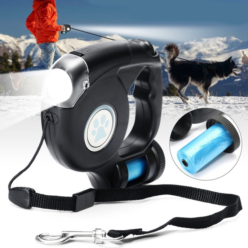 4.5M LED Flashlight Retractable Dog Lead with Poop Bag
