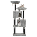 62 Inch Tall Cat Tower with Scratching Posts and Soft Flannel Covering-Light Gray - Majestic Pet Kingdom