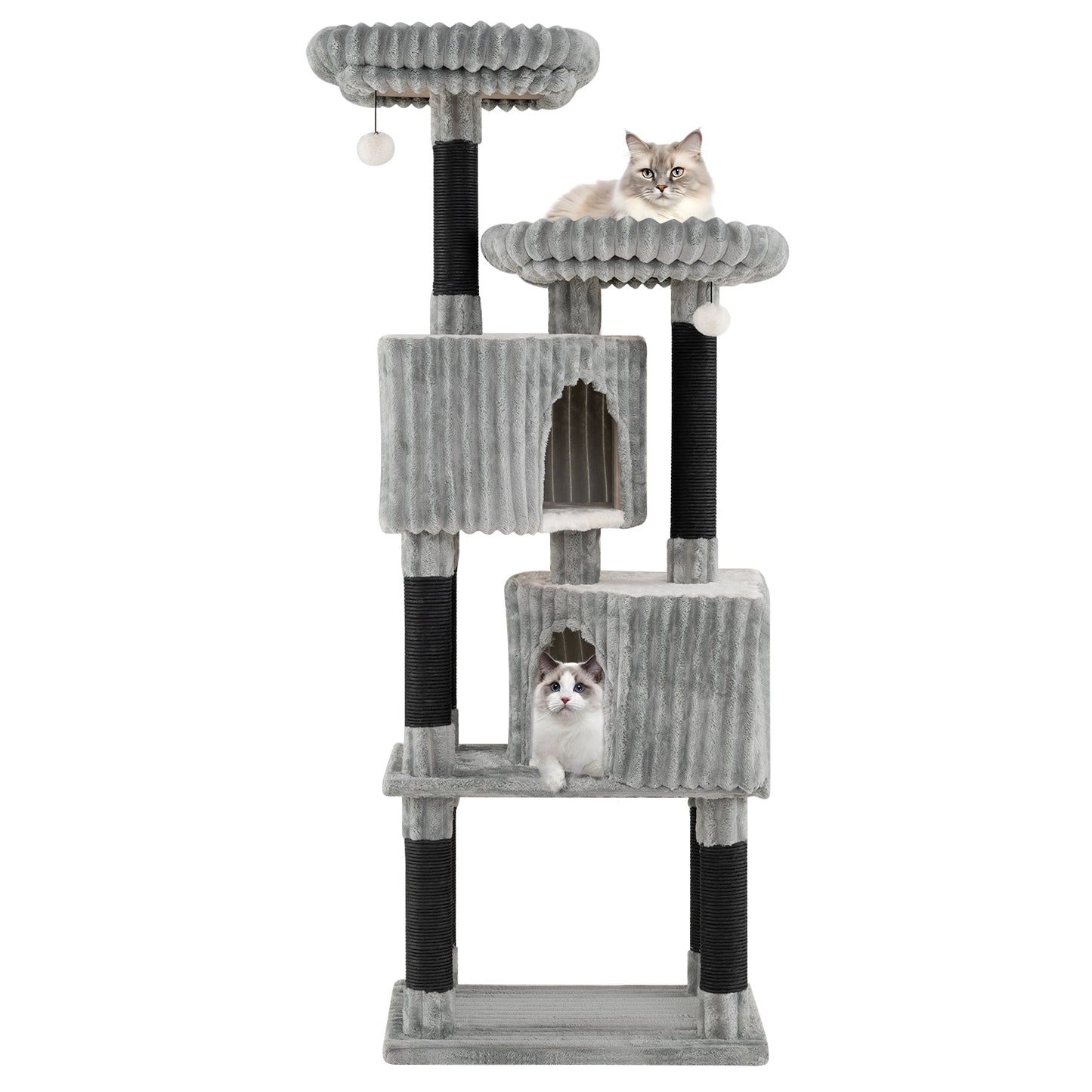 62 Inch Tall Cat Tower with Scratching Posts and Soft Flannel Covering-Light Gray - Majestic Pet Kingdom