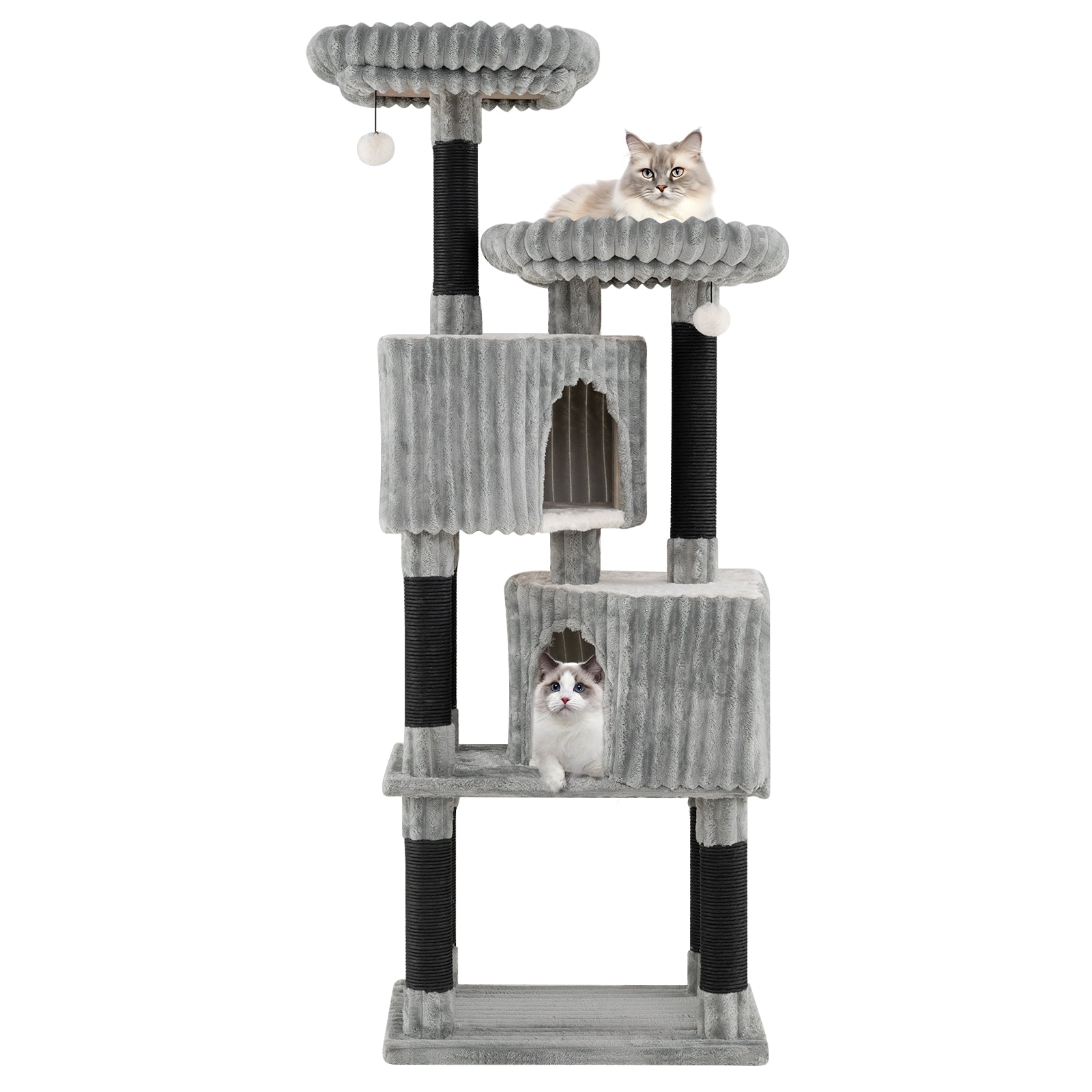 62 Inch Tall Cat Tower with Scratching Posts and Soft Flannel Covering-Light Gray - Majestic Pet Kingdom