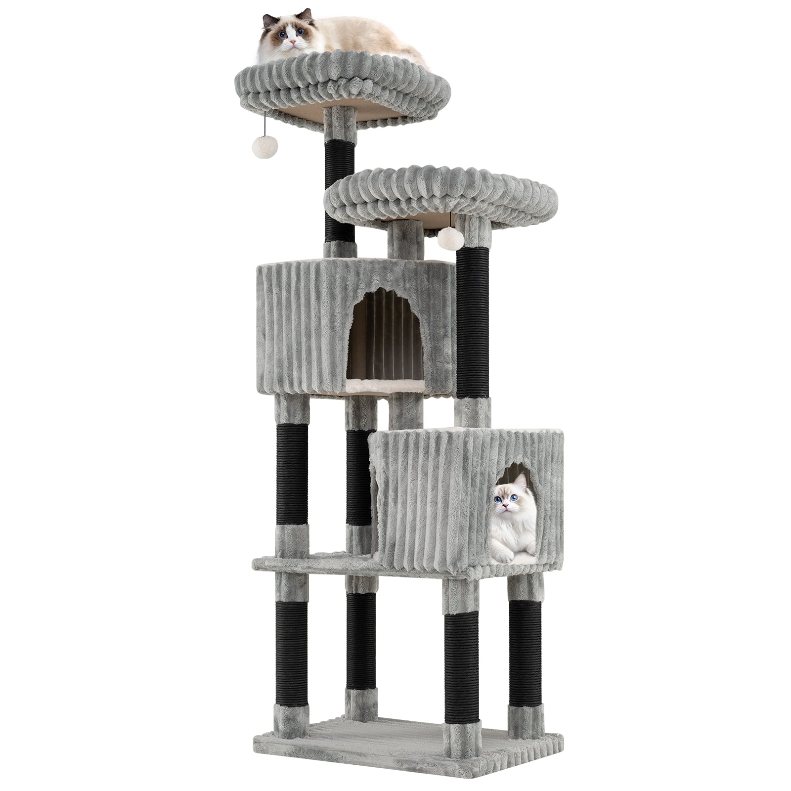 62 Inch Tall Cat Tower with Scratching Posts and Soft Flannel Covering-Light Gray - Majestic Pet Kingdom