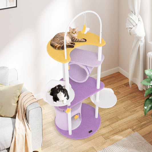 62 Inches Large Cat Tower with Metal Frame and Jumping Platforms-Purple - Majestic Pet Kingdom