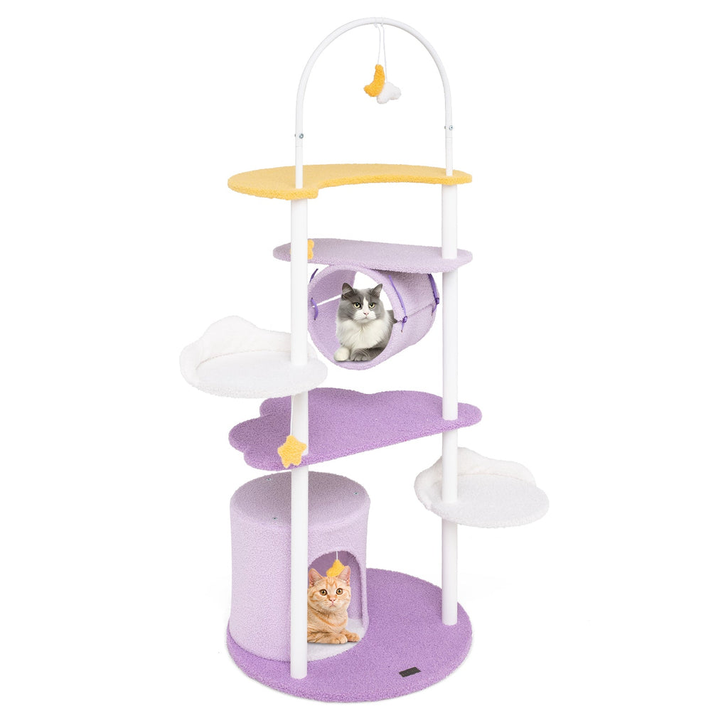62 Inches Large Cat Tower with Metal Frame and Jumping Platforms-Purple - Majestic Pet Kingdom