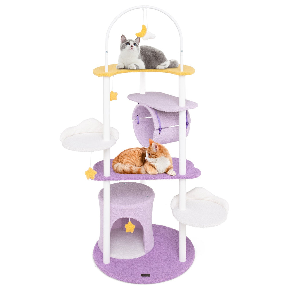 62 Inches Large Cat Tower with Metal Frame and Jumping Platforms-Purple - Majestic Pet Kingdom
