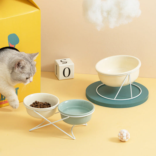 Ceramic Bowl Food Basin Drinking Bowl Food Bowl Pet Supplies Ceramic Double Cat Bowl - Majestic Pet Kingdom