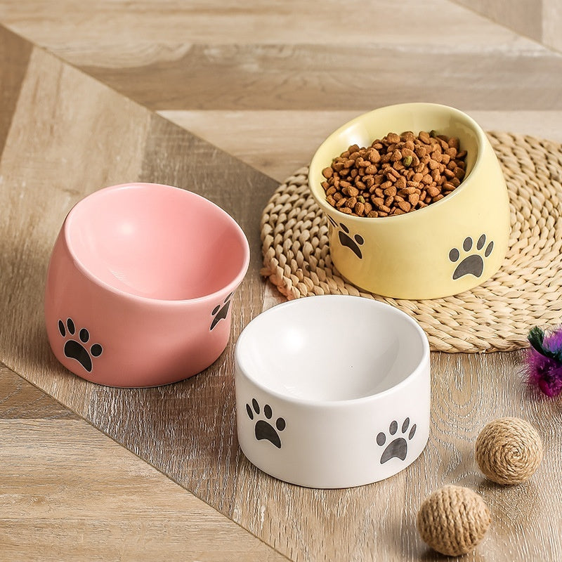Drinking Water Neck Protection Pet Ceramic Oblique Mouth High Foot Food Basin - Majestic Pet Kingdom