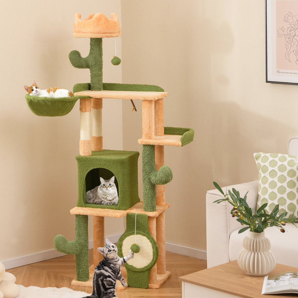 63 Inch Cactus Cat Tree with Sisal Scratching Posts and Board for Indoor Cats - Majestic Pet Kingdom