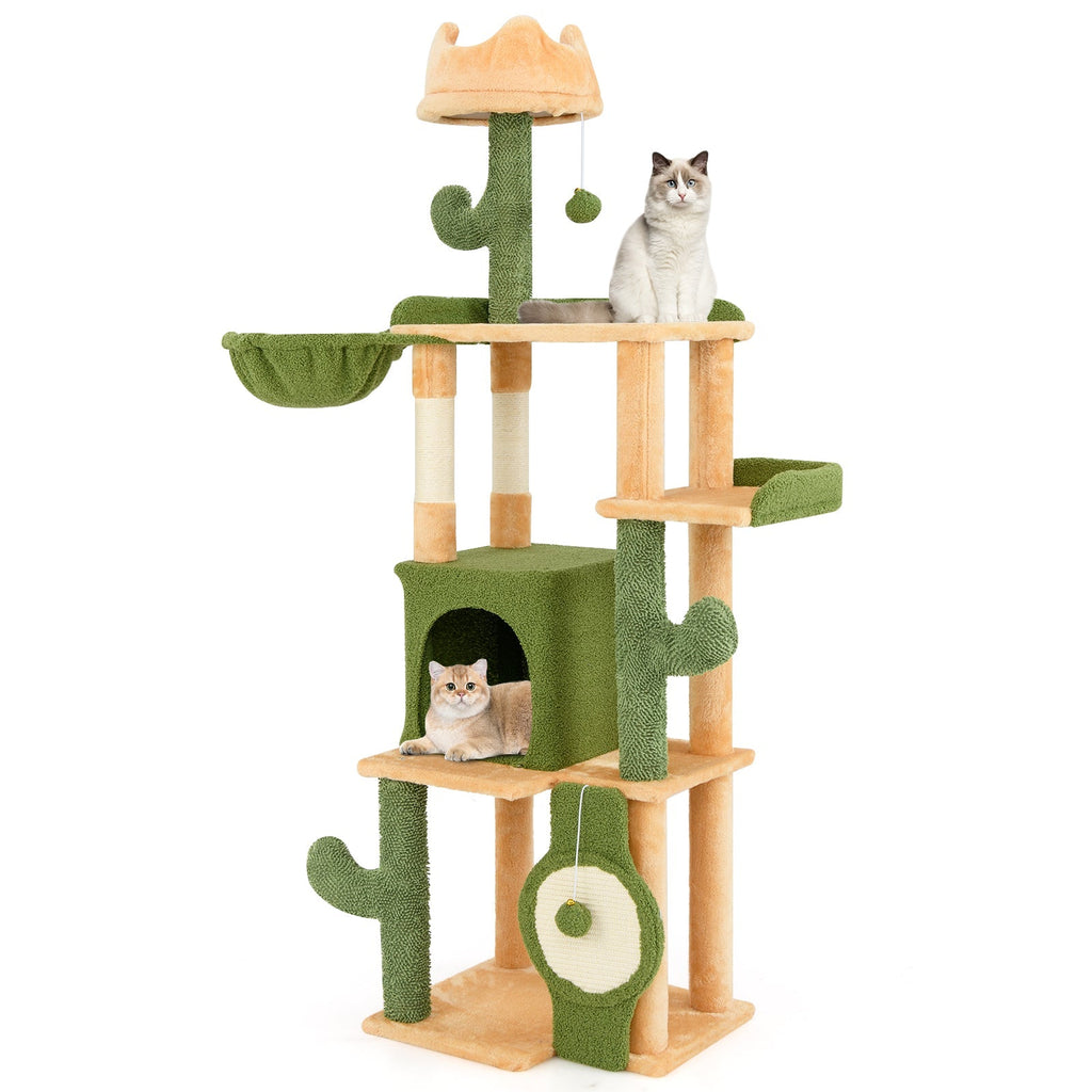 63 Inch Cactus Cat Tree with Sisal Scratching Posts and Board for Indoor Cats - Majestic Pet Kingdom