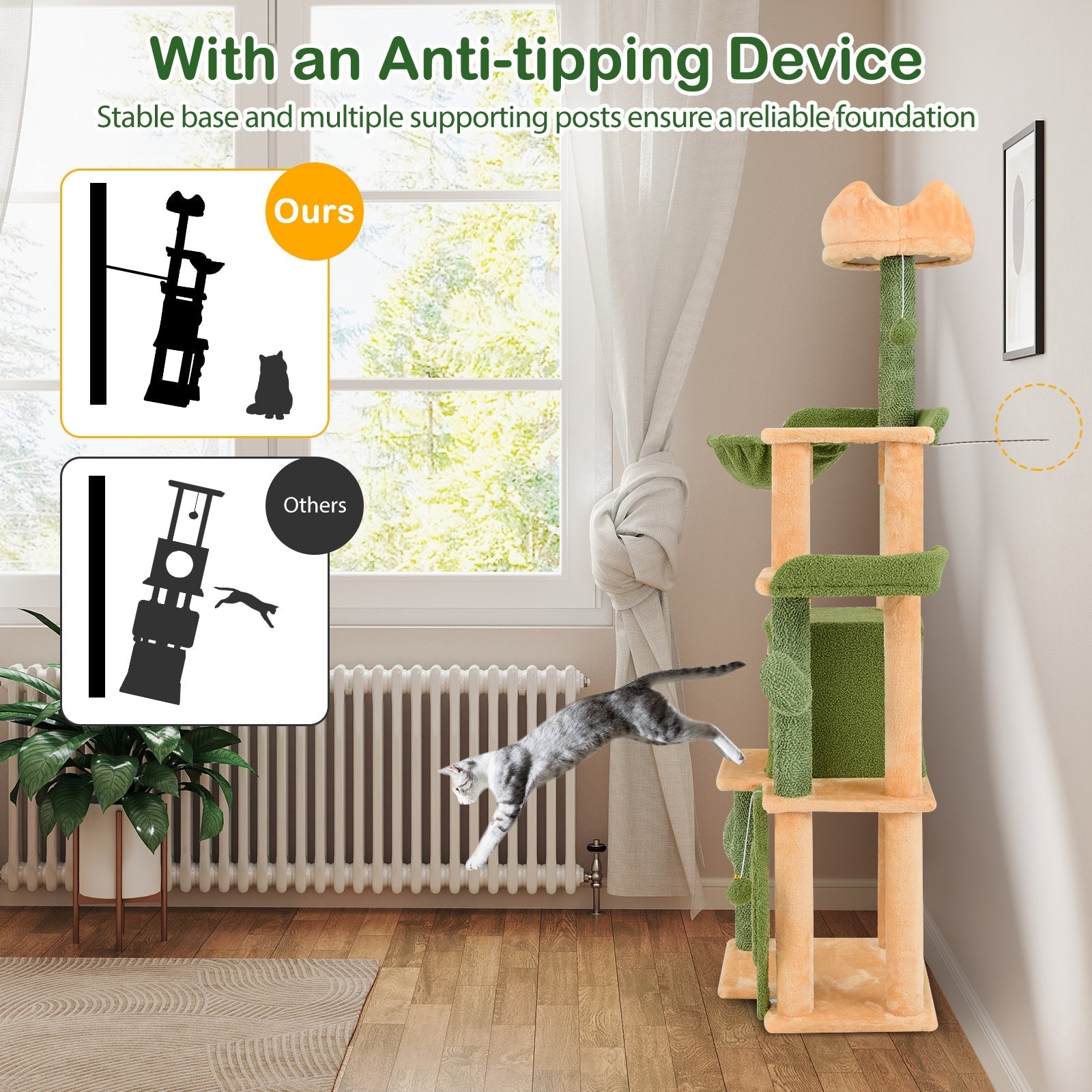 63 Inch Cactus Cat Tree with Sisal Scratching Posts and Board for Indoor Cats - Majestic Pet Kingdom