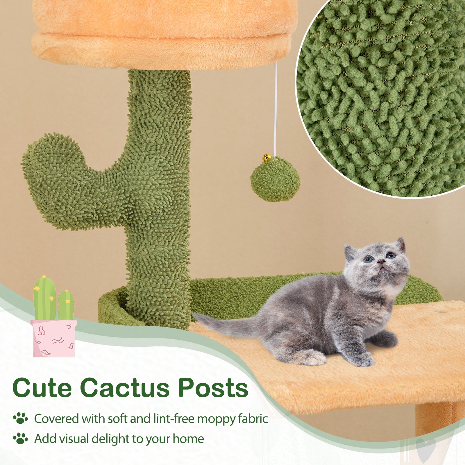63 Inch Cactus Cat Tree with Sisal Scratching Posts and Board for Indoor Cats | Purrfect Pet Kingdom